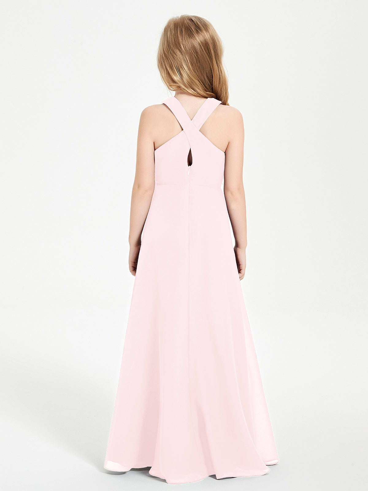 Grecian Neckline Long Dresses for Junior Bridesmaids Blushing Pink